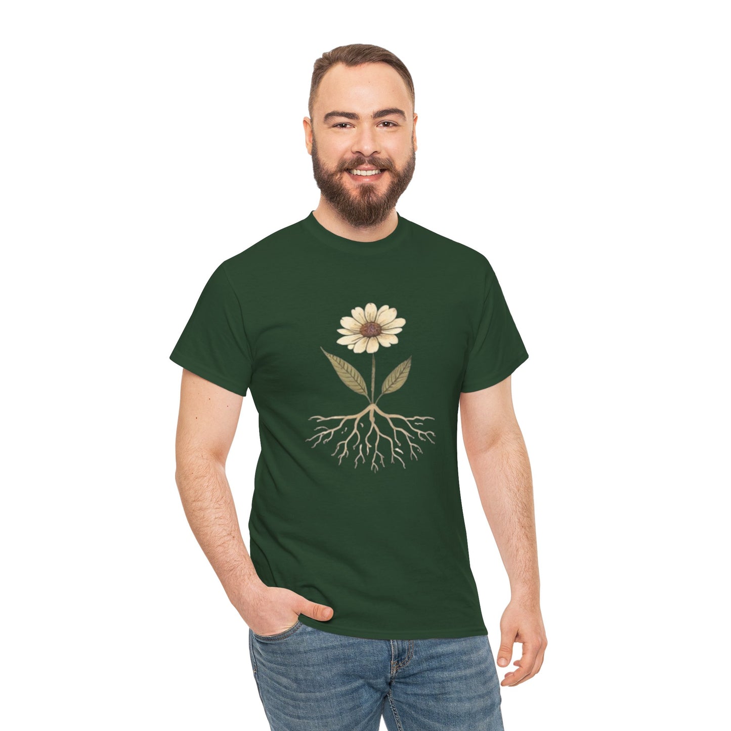 Minimalist Flower Roots T-Shirt – Nature Inspired Graphic Tee, Botanical Design, Aesthetic Plant Shirt, Unisex Cotton Tee