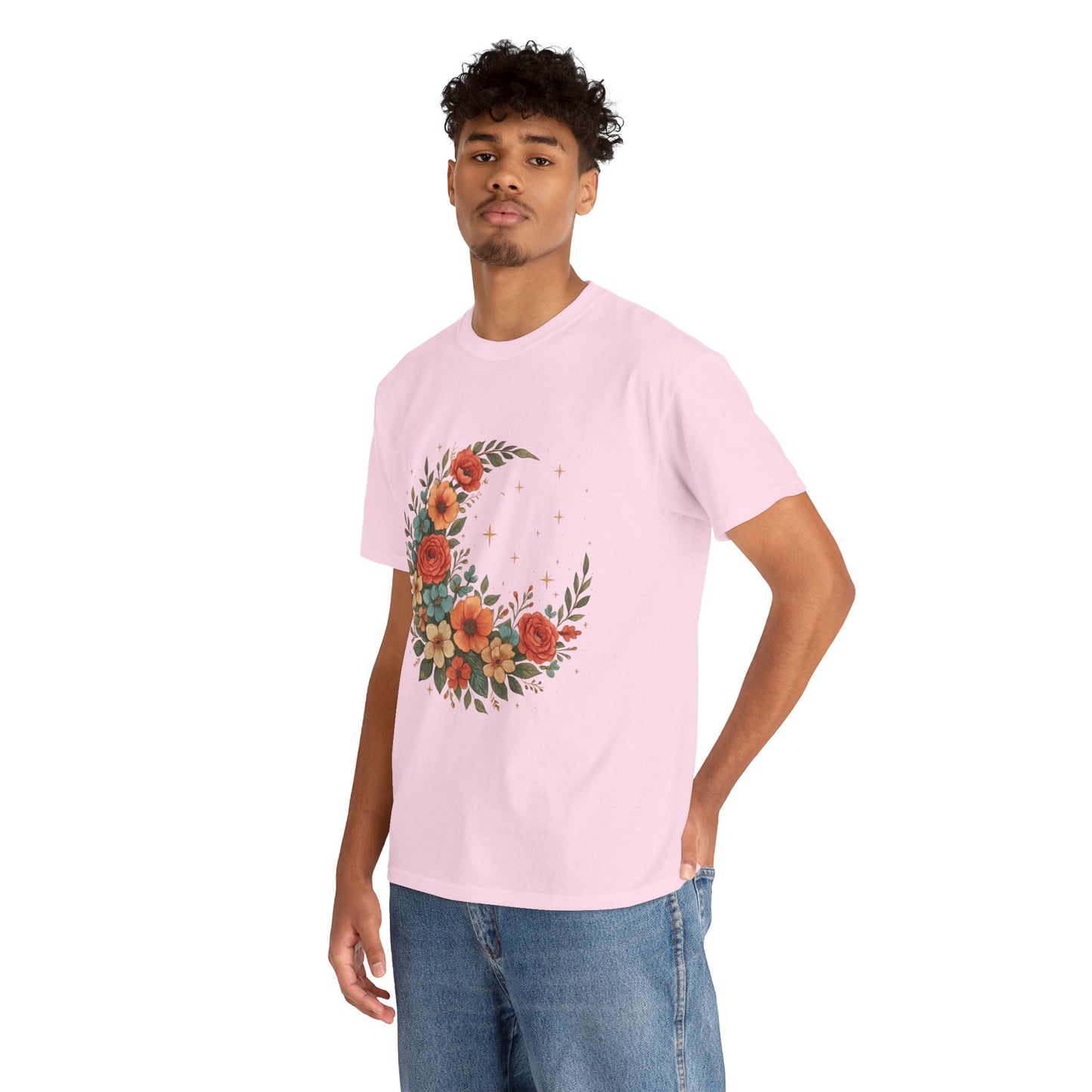 Floral Crescent Moon T-Shirt – Boho Nature Aesthetic Tee
