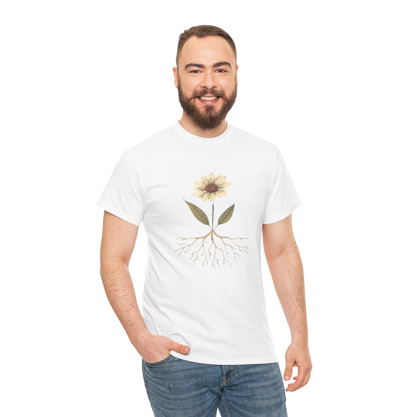 Minimalist Flower Roots T-Shirt – Nature Inspired Graphic Tee, Botanical Design, Aesthetic Plant Shirt, Unisex Cotton Tee