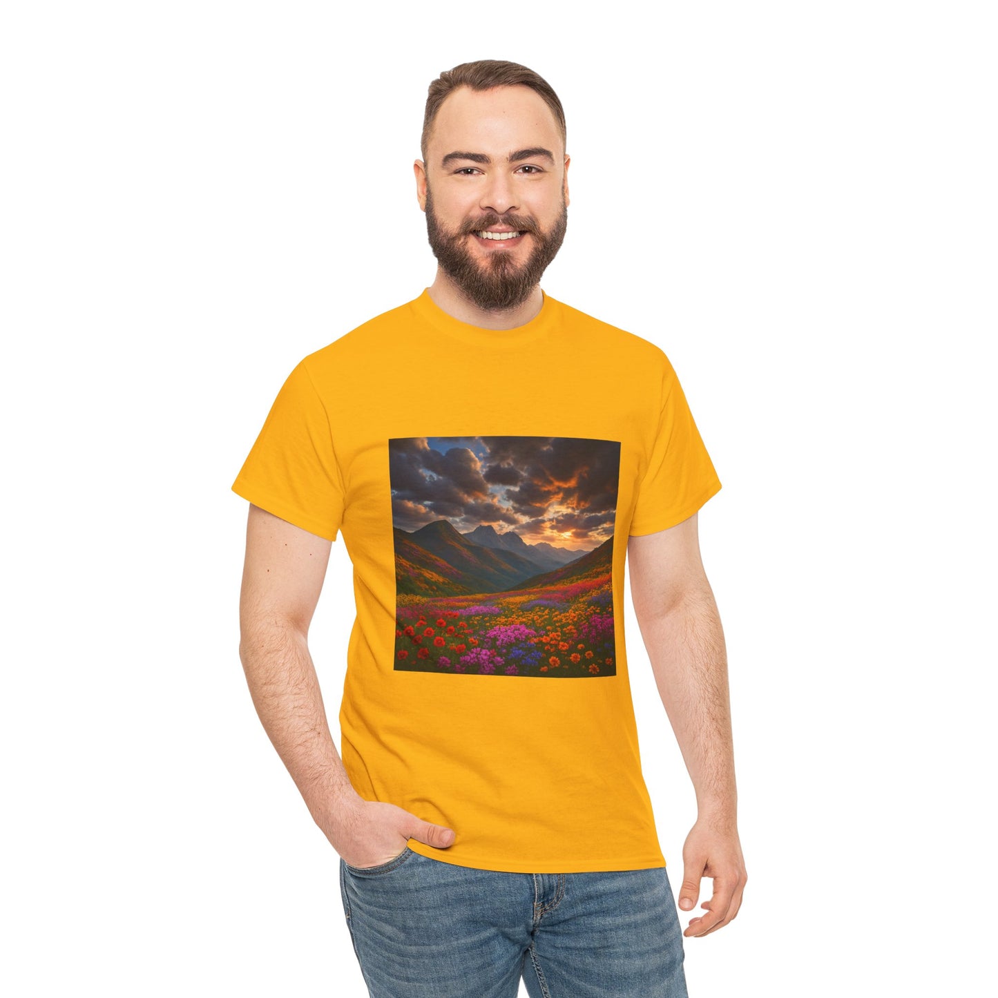 Wildflower Mountain Landscape T-Shirt – Minimalist Nature Graphic Tee
