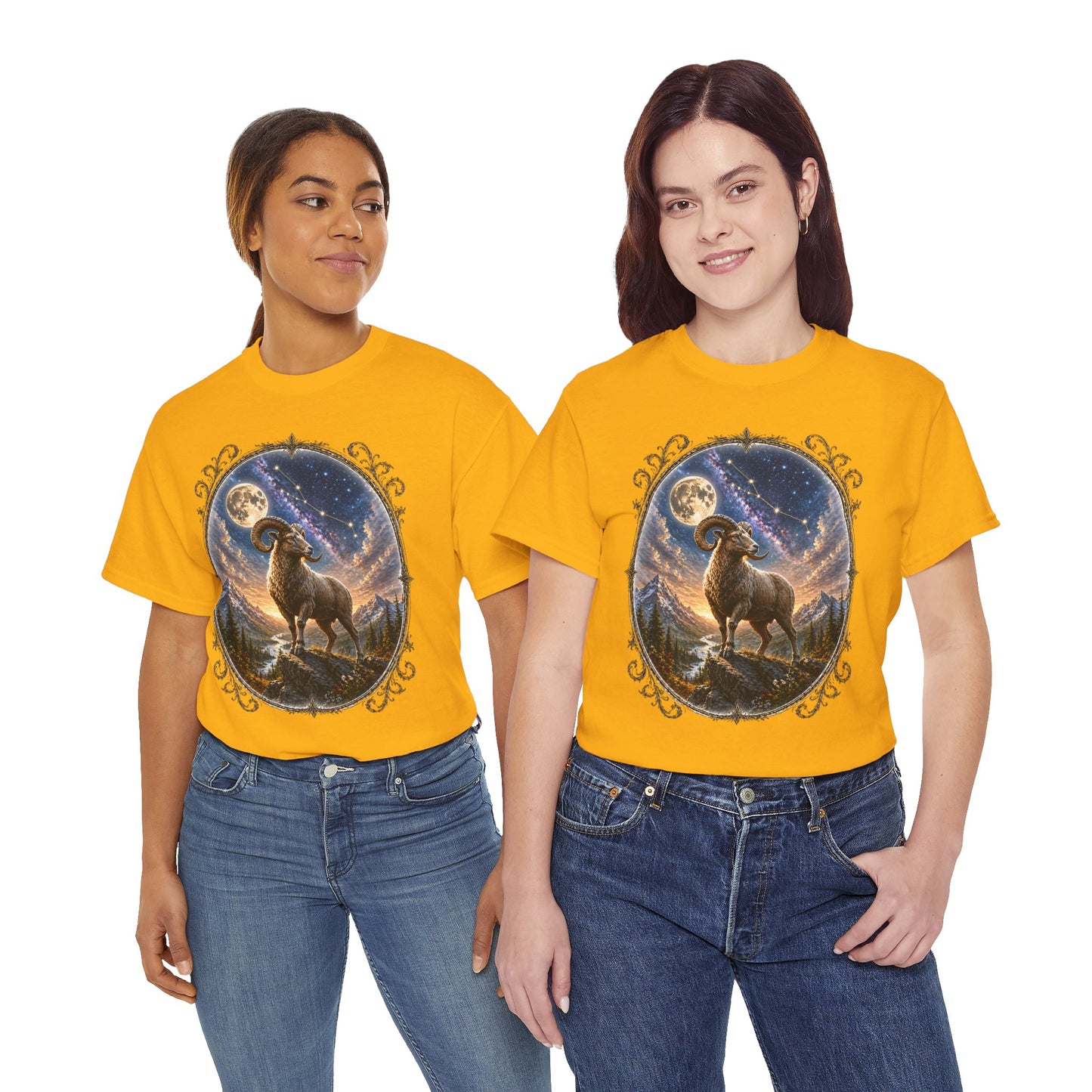 Aries Zodiac T-Shirt – Mystic Ram Moon Shirt, Astrology Graphic Tee, Spiritual Horoscope Design