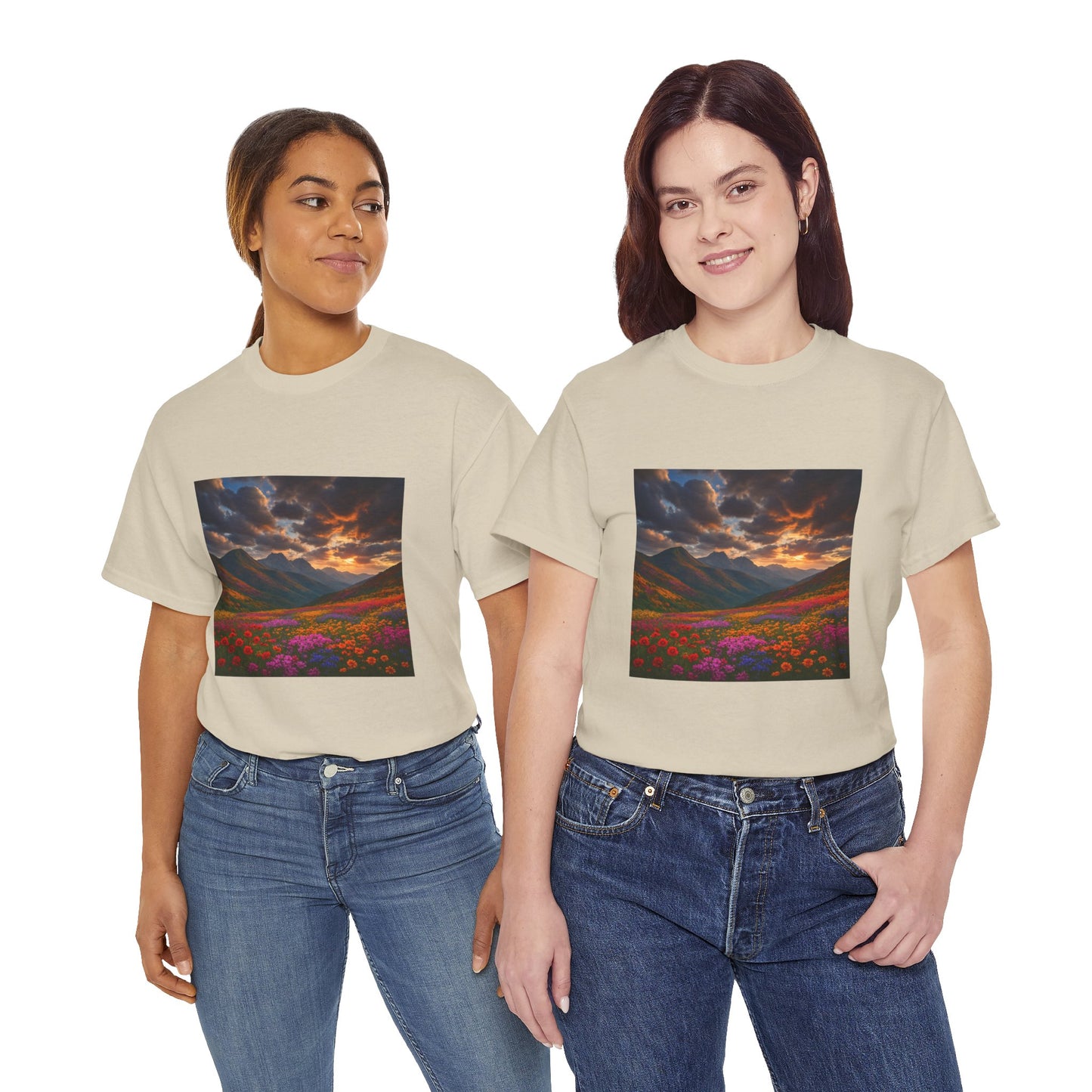 Wildflower Mountain Landscape T-Shirt – Minimalist Nature Graphic Tee
