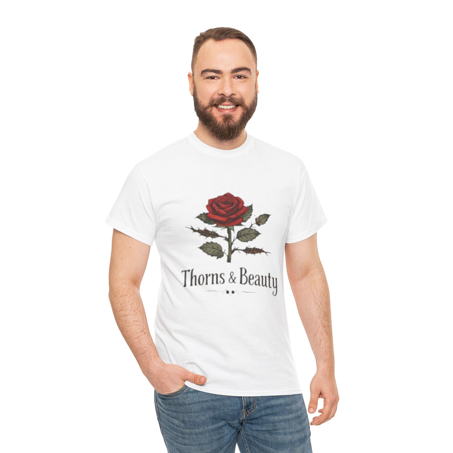 Thorns & Beauty Rose T-Shirt – Minimalist Floral Graphic Tee, Aesthetic Rose Design, Elegant Botanical Shirt