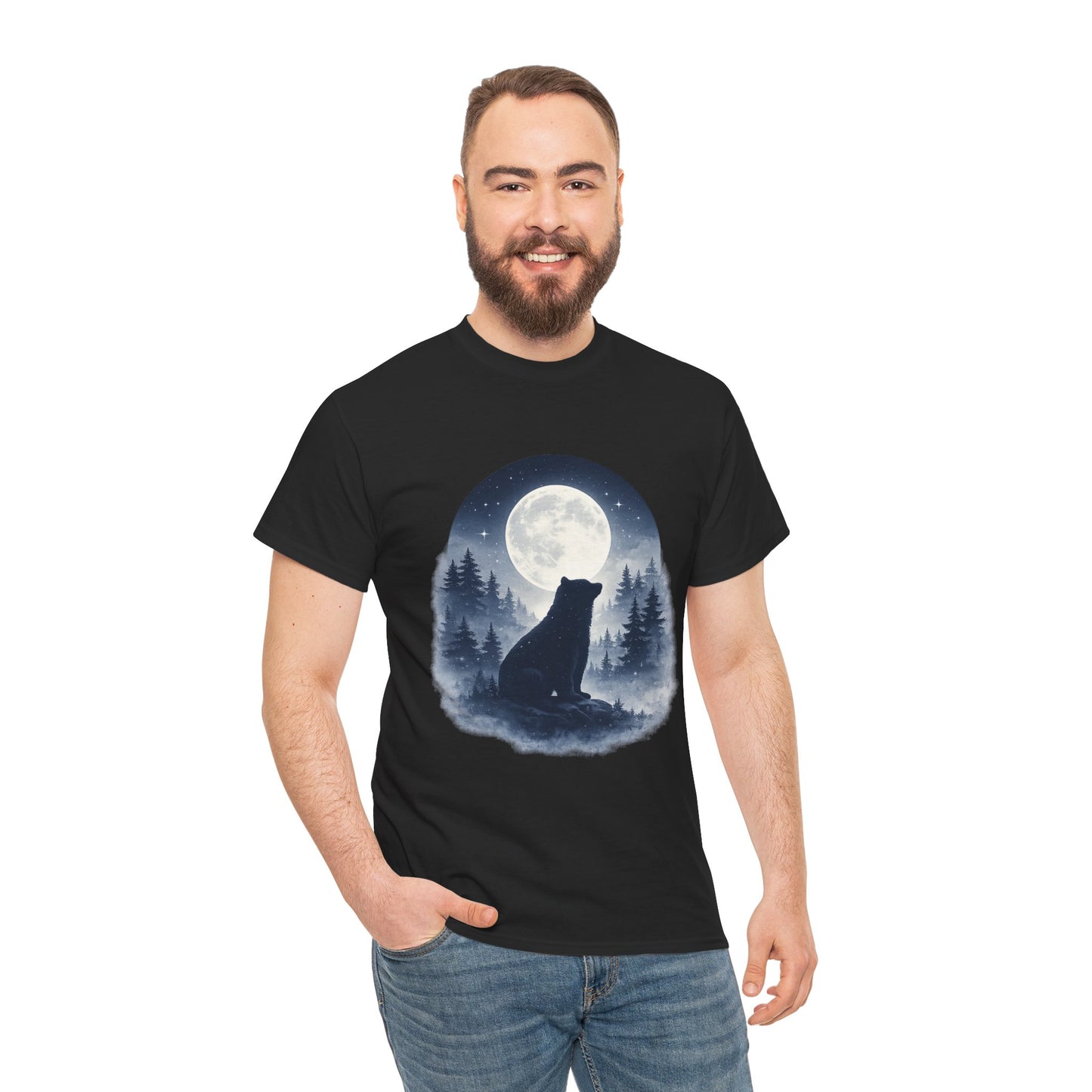 Mystic Bear Silhouette T-Shirt – Minimalist Nature Graphic Tee, Forest Spirit Design, Wildlife Lover Shirt