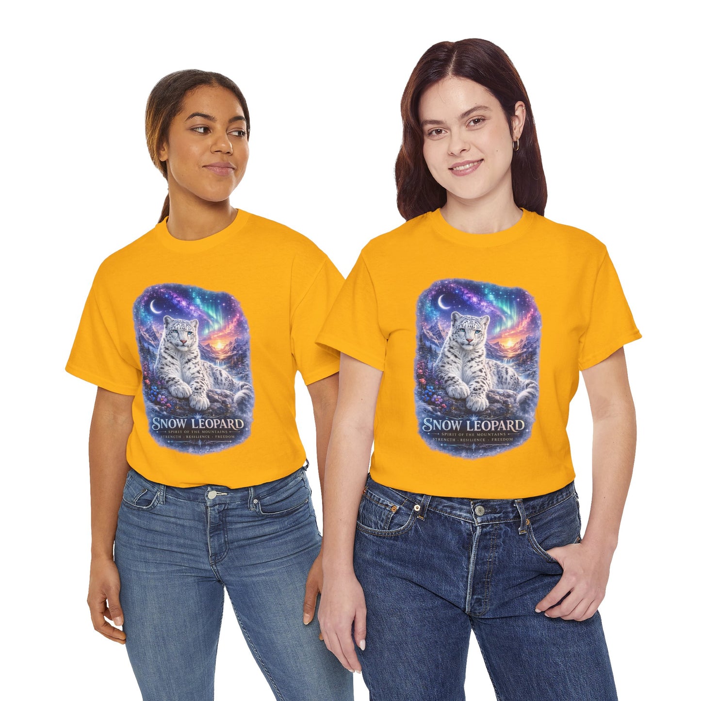 Snow Leopard T-Shirt – Mystic Mountain Wildlife Design | Cosmic Big Cat Graphic Tee