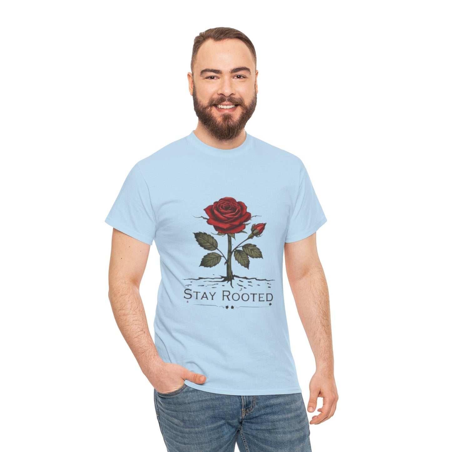 Stay Rooted Rose T-Shirt – Minimalist Nature Graphic Tee, Unisex Botanical Shirt, Nature Lover Gift