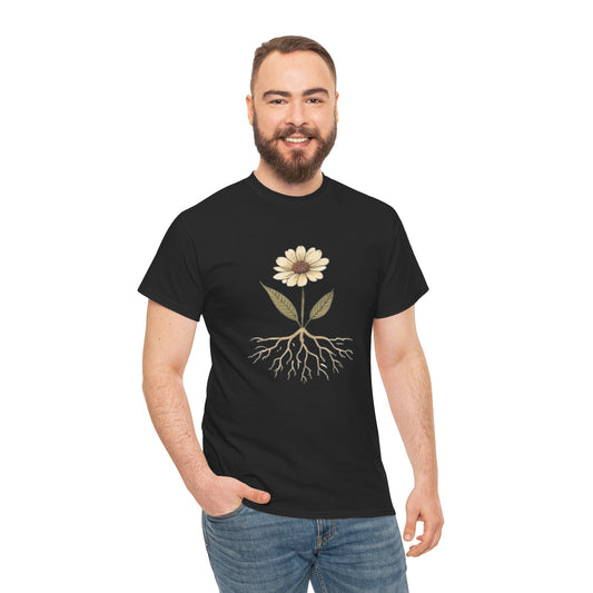 Minimalist Flower Roots T-Shirt – Nature Inspired Graphic Tee, Botanical Design, Aesthetic Plant Shirt, Unisex Cotton Tee