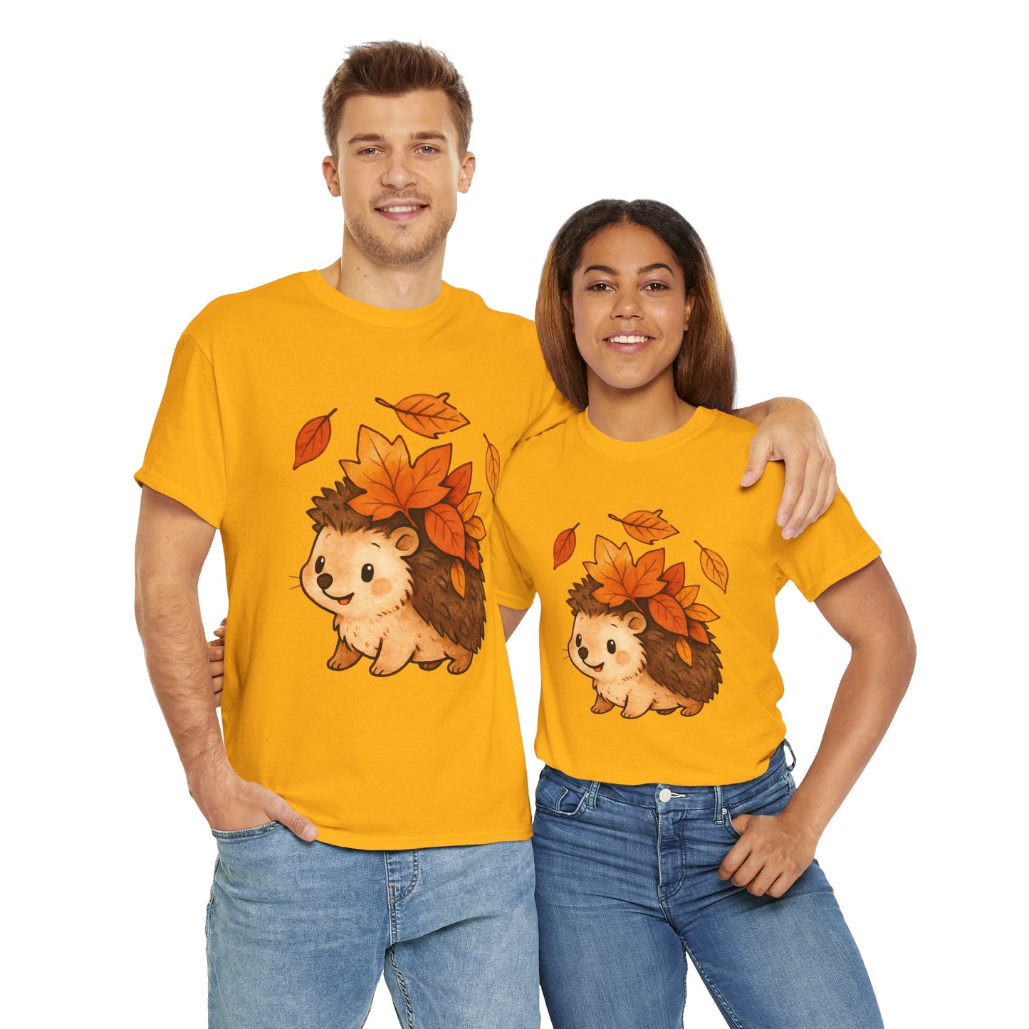 Cute Hedgehog Autumn Leaves T-Shirt – Minimalist Nature Graphic Tee