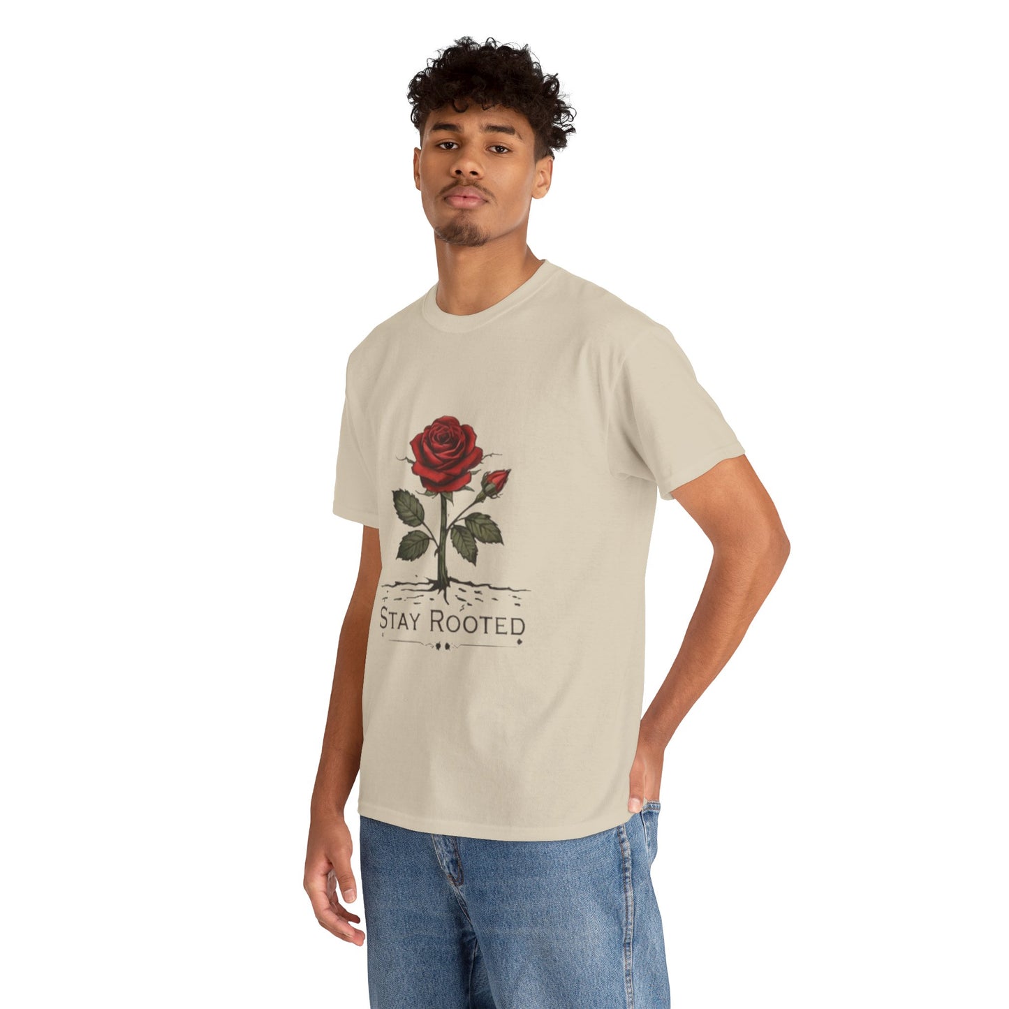Stay Rooted Rose T-Shirt – Minimalist Nature Graphic Tee, Unisex Botanical Shirt, Nature Lover Gift
