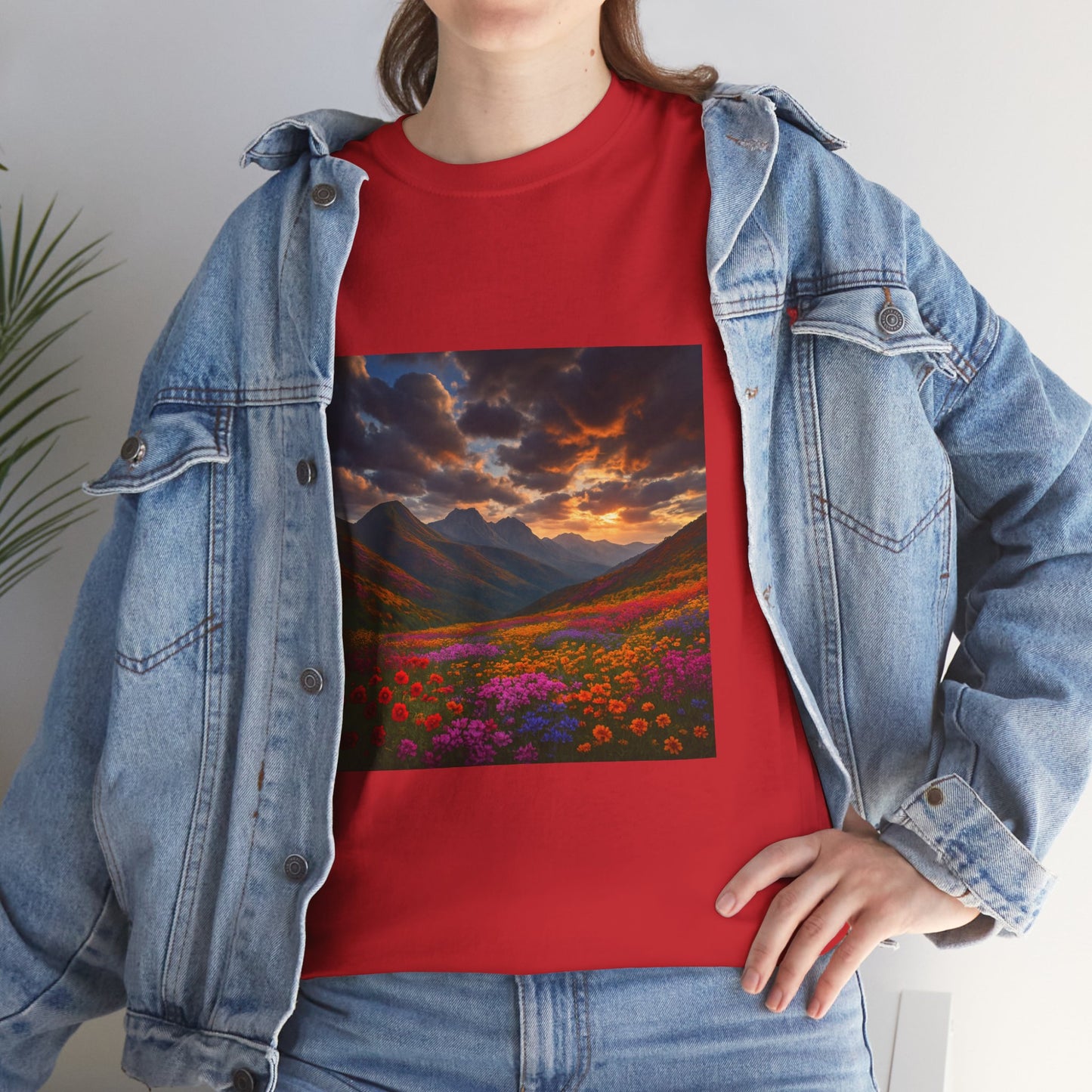 Wildflower Mountain Landscape T-Shirt – Minimalist Nature Graphic Tee