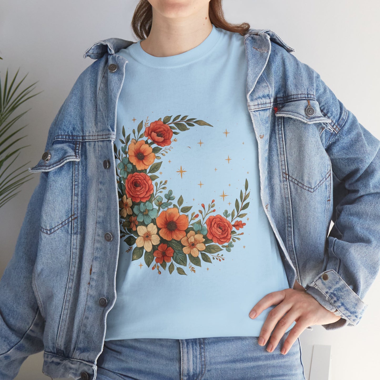 Floral Crescent Moon T-Shirt – Boho Nature Aesthetic Tee