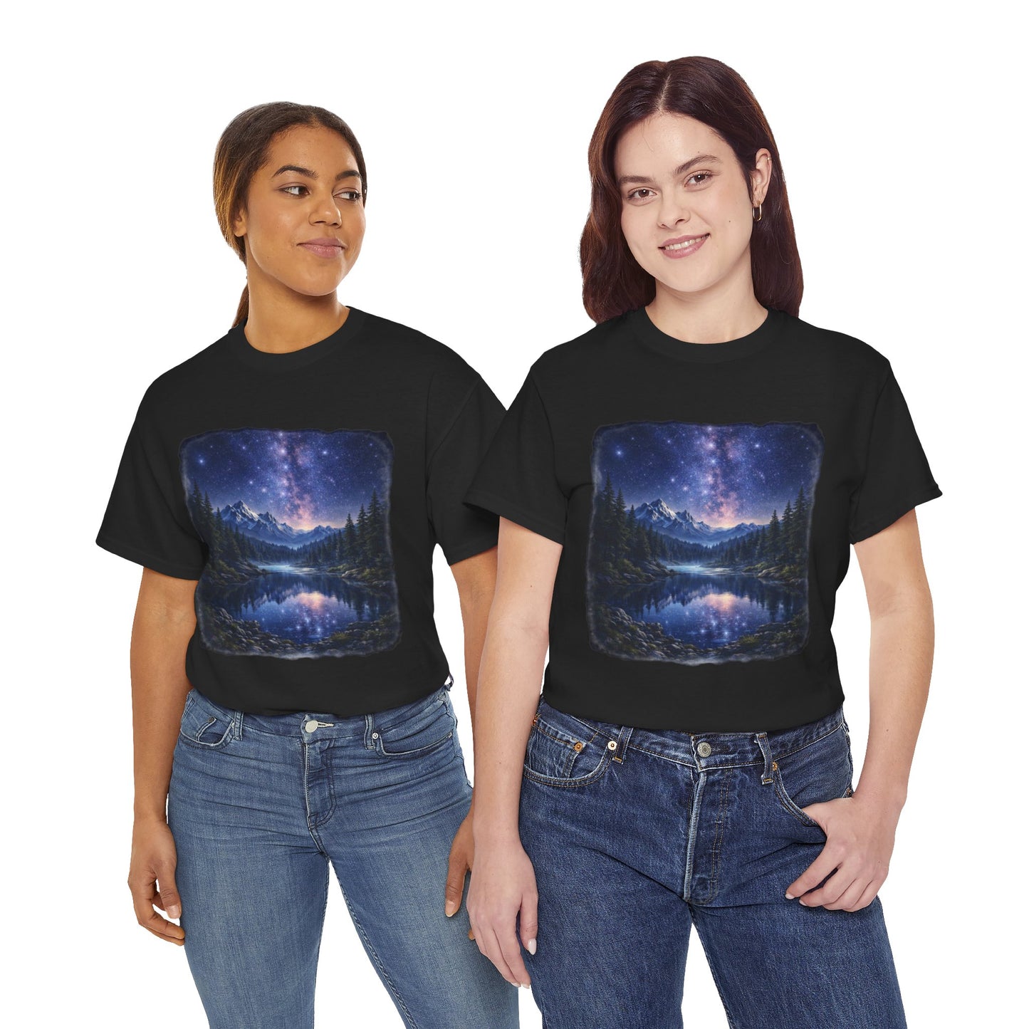 Midnight Reflection Nature T-Shirt – Moonlit Lake & Forest Design