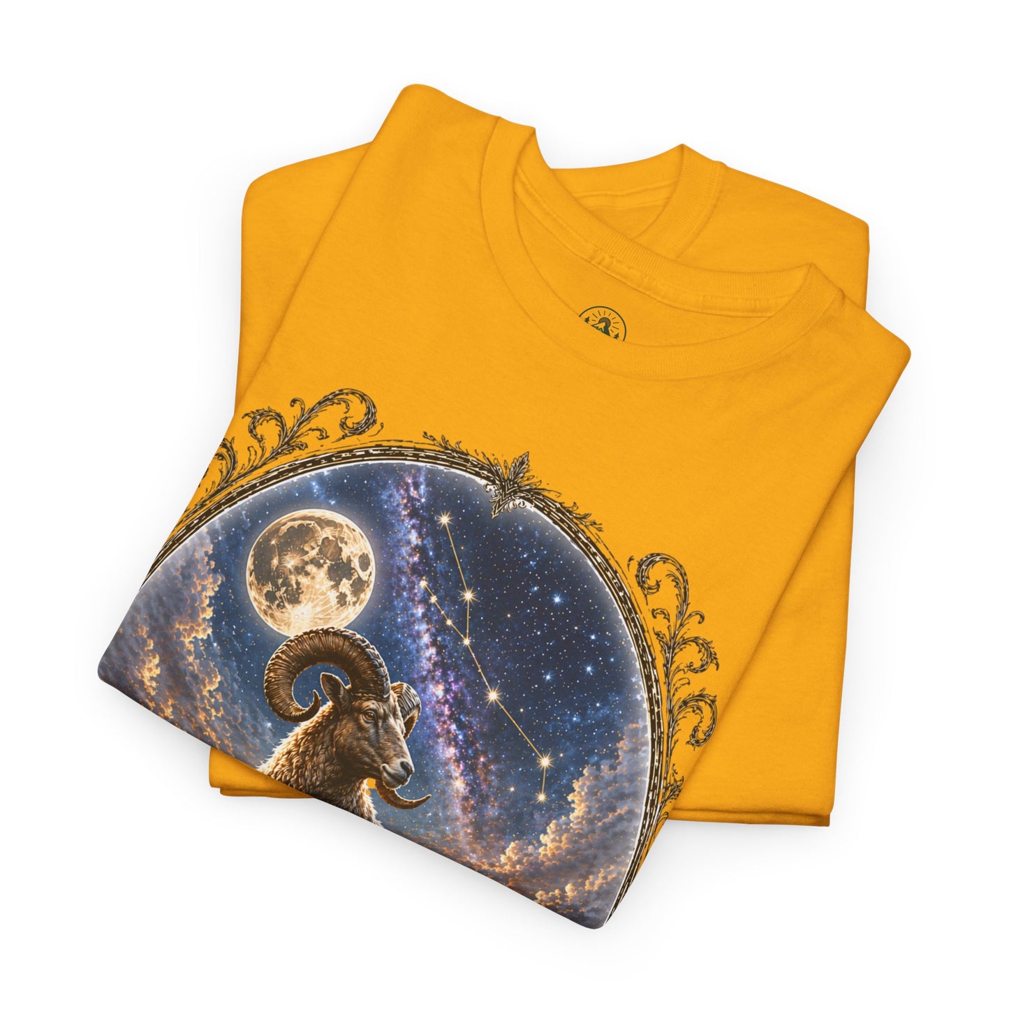 Aries Zodiac T-Shirt – Mystic Ram Moon Shirt, Astrology Graphic Tee, Spiritual Horoscope Design