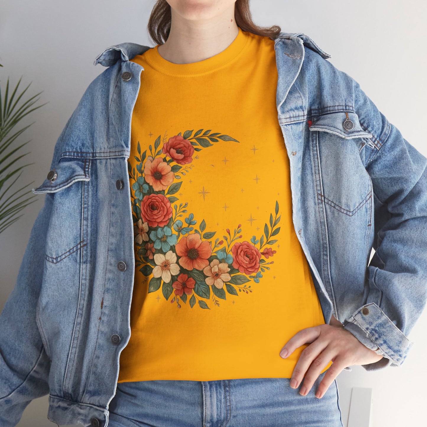 Floral Crescent Moon T-Shirt – Boho Nature Aesthetic Tee