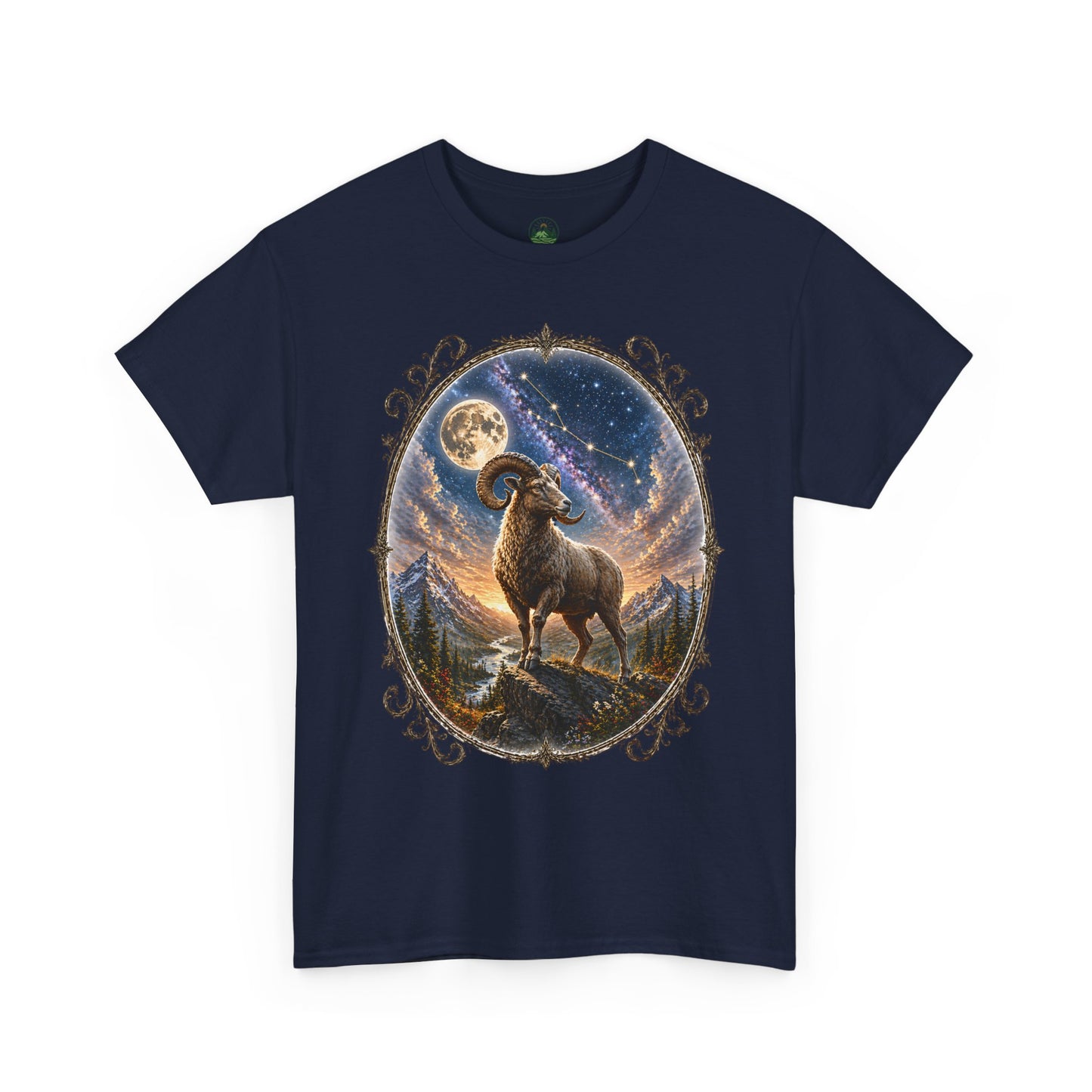 Aries Zodiac T-Shirt – Mystic Ram Moon Shirt, Astrology Graphic Tee, Spiritual Horoscope Design