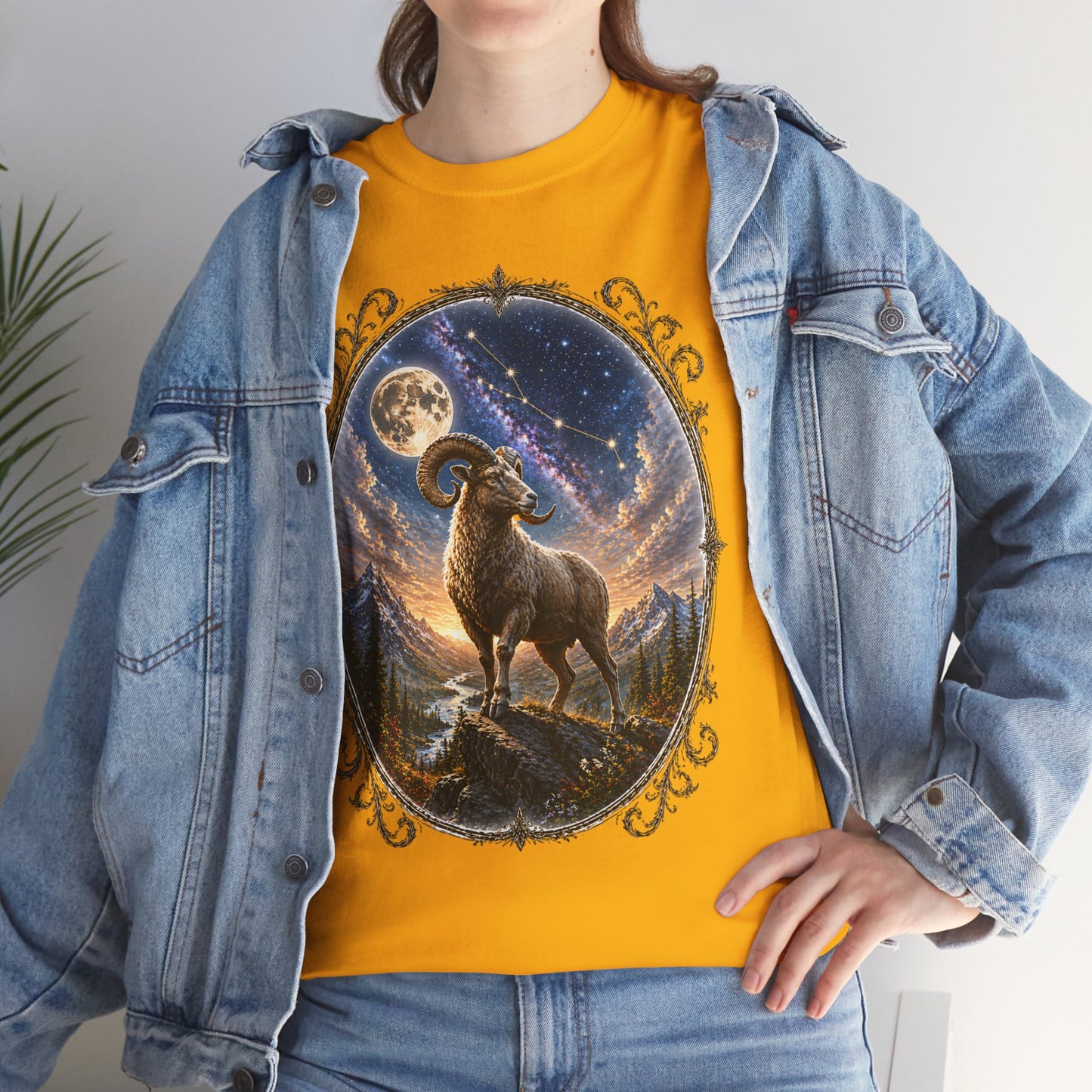 Aries Zodiac T-Shirt – Mystic Ram Moon Shirt, Astrology Graphic Tee, Spiritual Horoscope Design